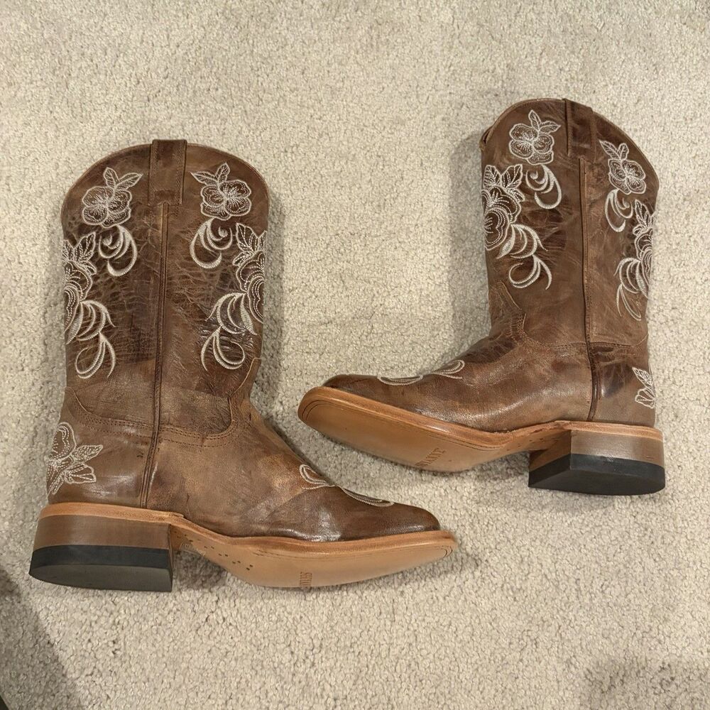 Display Try On Shyanne Women’s Lasy Floral embroidered Western Boots Brown Sz 7 - Picture 7 of 10